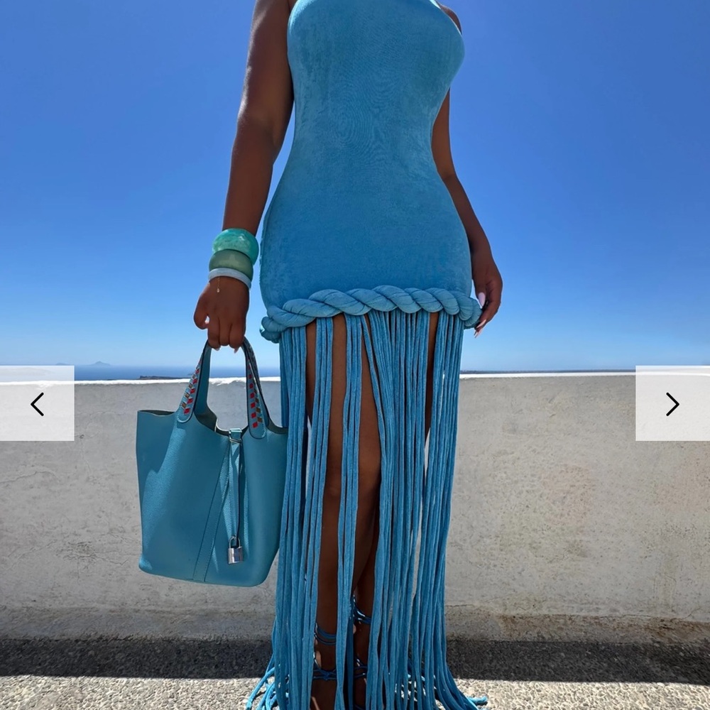 Elegant Blue Halter Dress - Picture 2 of 8